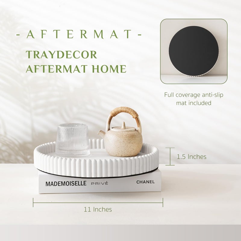 Aftermat Coffee Table Tray, Home Decor Round Tray, Concrete White Coffee Table Decor Trays, Serving Decorative Trays for Dining Table - Image 3